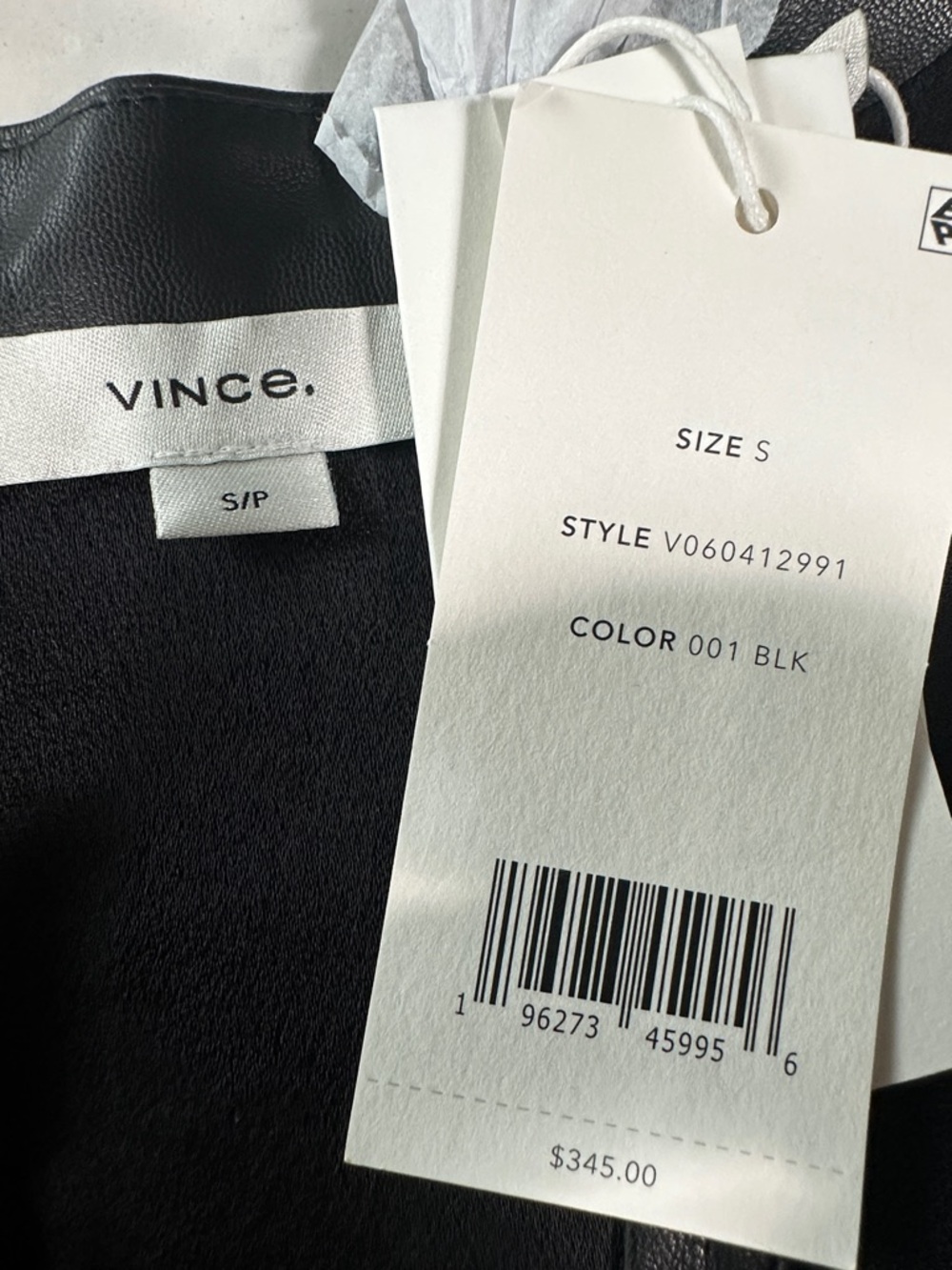 Vince Black Blouse with Leather-Trim Cuffs and Neckline - Picture 2 of 5